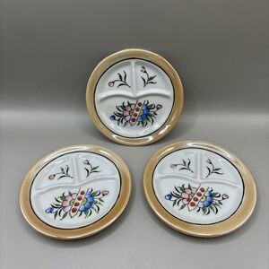 Vintage Japanese Lustreware 1940-50s Divided Plates Set Made in Japan Floral Tea